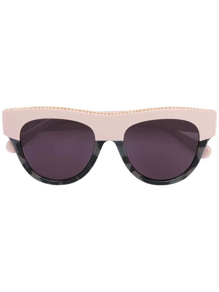 Stella Mccartney - 'falabella' Trim Round Glasses - Women - Acetate/metal (other) - One Size, Pink/purple, Acetate/metal (other)