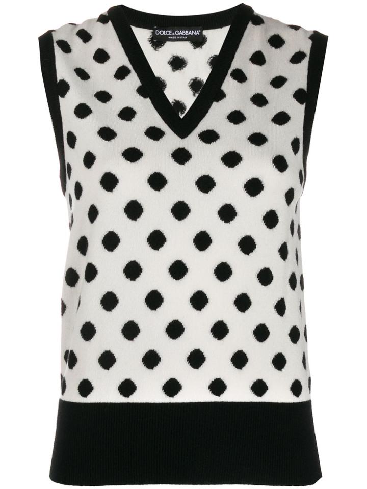 Dolce & Gabbana Polka Dot V-neck Gilet - White