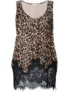 Gold Hawk Lace Trim Leopard Print Velvet Top - Nude & Neutrals
