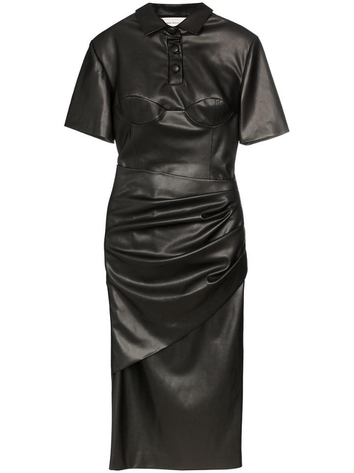 Aleksandre Akhalkatsishvili Collared Faux Leather Shirt Dress - Black