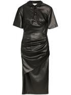 Aleksandre Akhalkatsishvili Collared Faux Leather Shirt Dress - Black