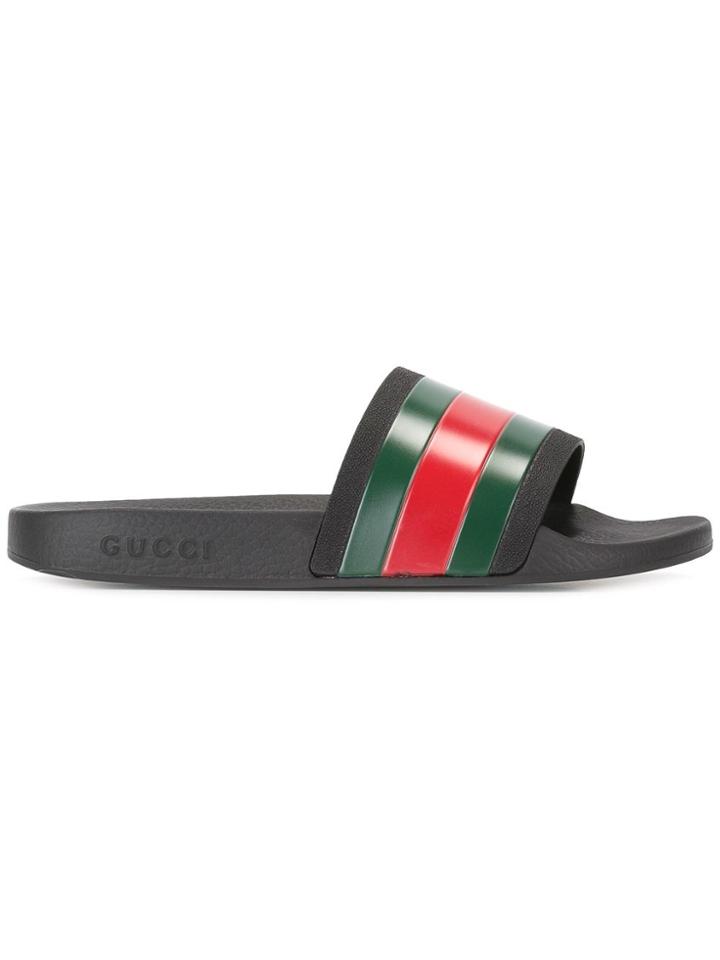 Gucci Striped Slidders - Black