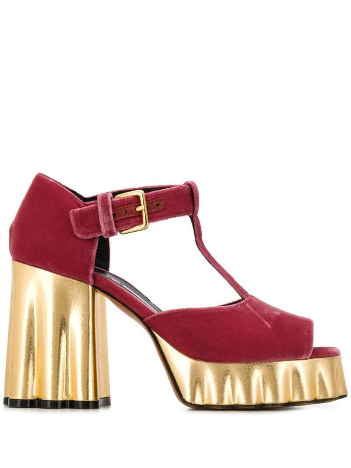 Marni Gold Platform Sandals - Red