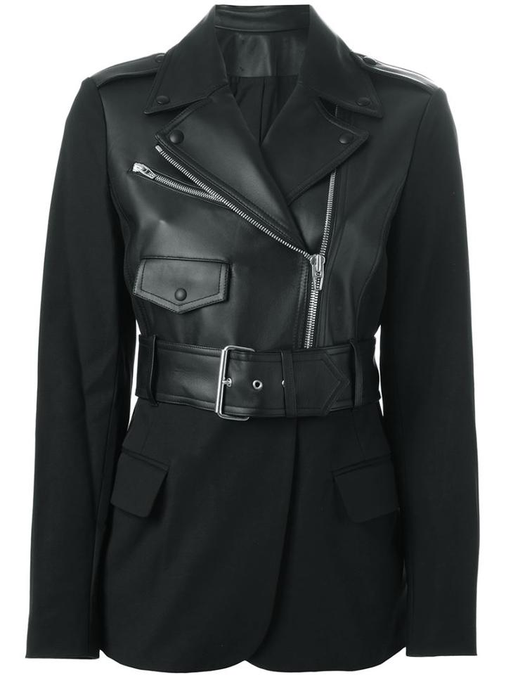 Alexander Wang Layered Biker Jacket, Women's, Size: 8, Black, Cotton/lamb Skin/spandex/elastane
