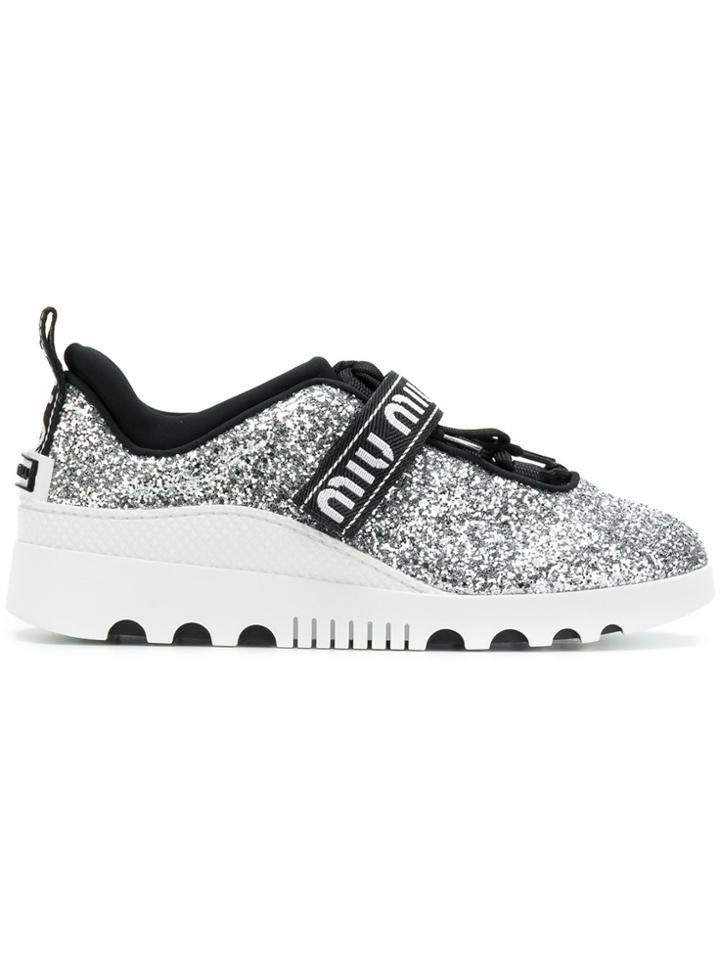 Miu Miu Glittered Touch-strap Trainers - Metallic