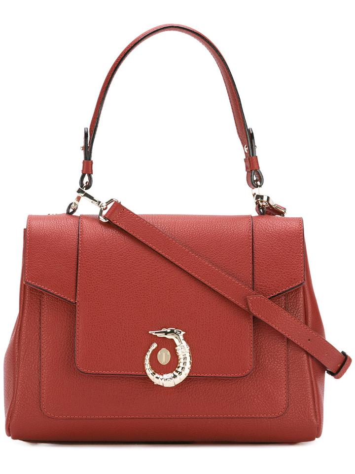Trussardi Logo Plaque Shoulder Bag, Women's, Red, Calf Leather