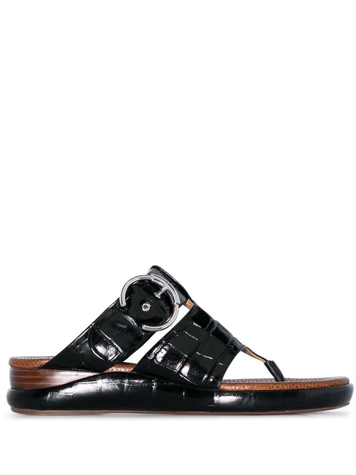 Chloé Black Wave Crocodile-effect Leather Sandals