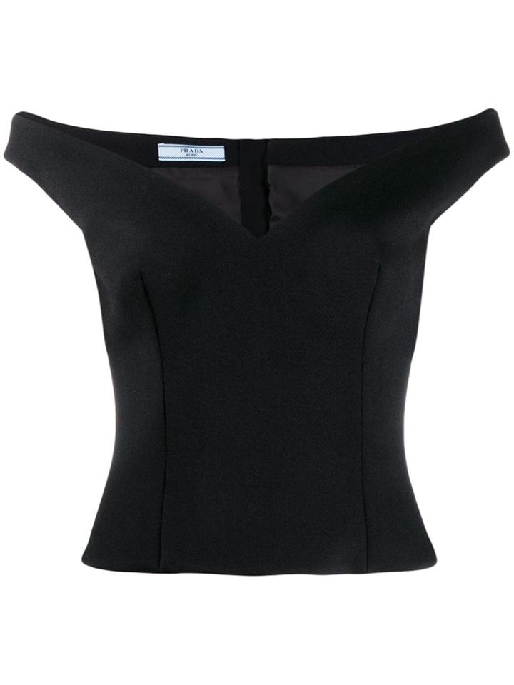Prada Off Shoulder V-neck Top - Black
