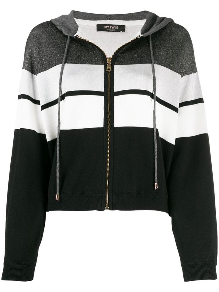 Twin-set Striped Zip-up Hoodie - Black