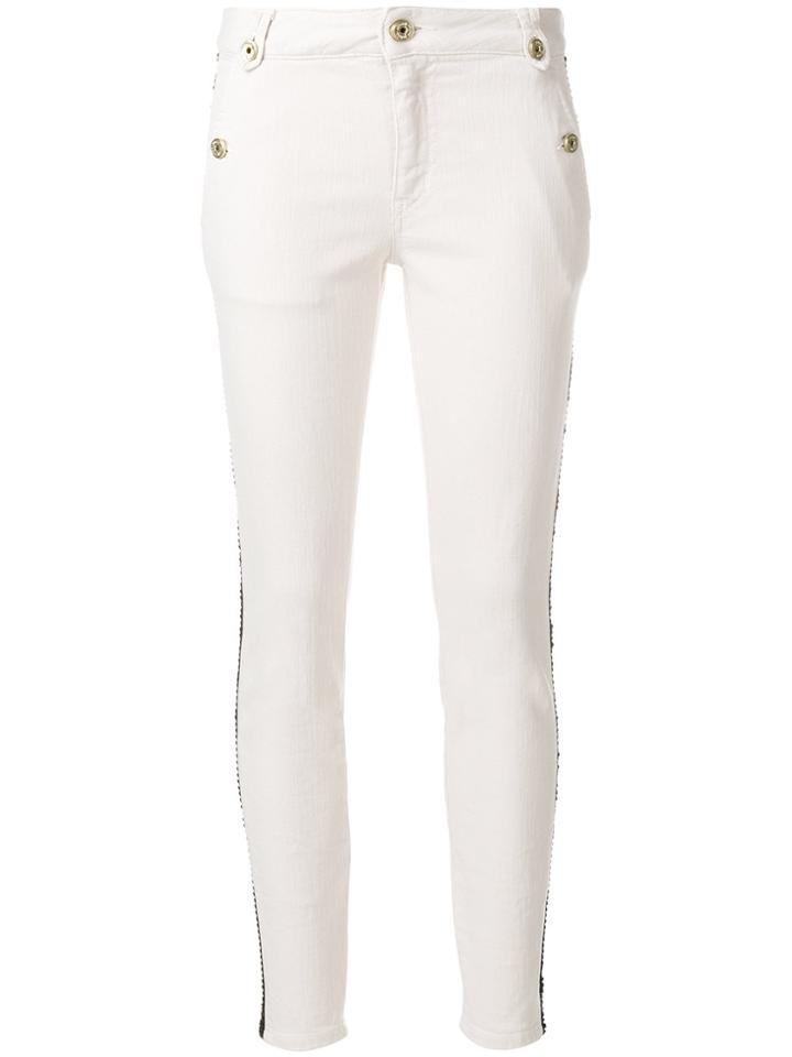 Just Cavalli Leather Stripe Detail Jeans - Nude & Neutrals