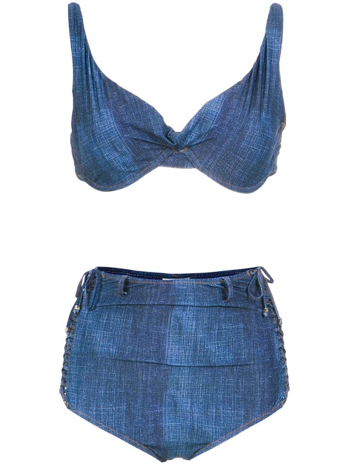 Amir Slama High Waist Denim Bikini Set - Blue