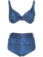 Amir Slama High Waist Denim Bikini Set - Blue