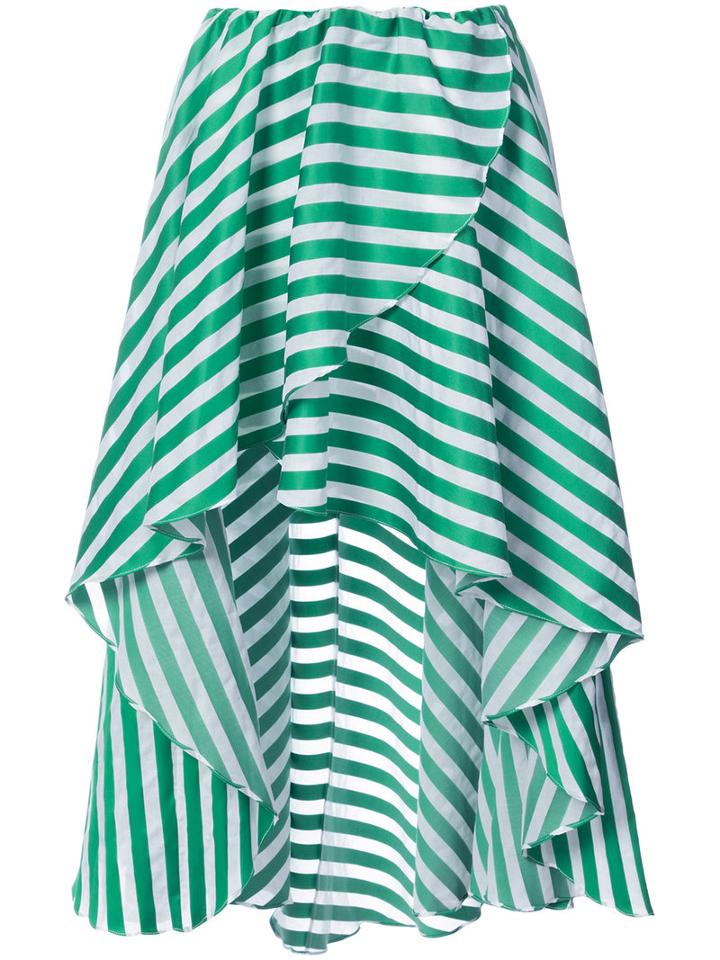 Caroline Constas - Striped High Low Hem Skirt - Women - Cotton - M, Green, Cotton