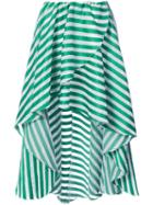 Caroline Constas - Striped High Low Hem Skirt - Women - Cotton - M, Green, Cotton