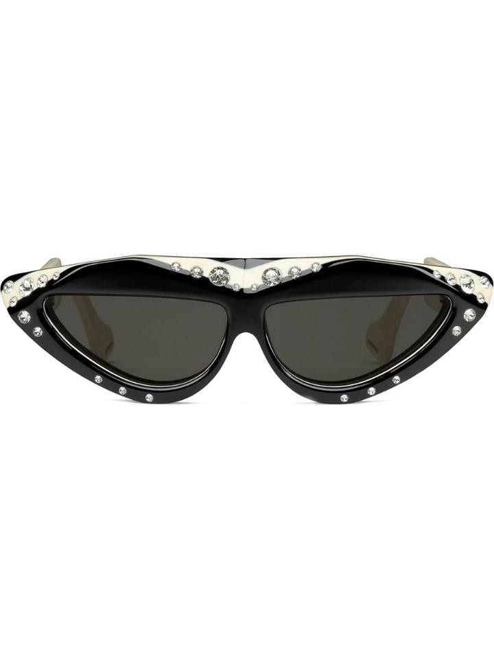 Gucci Eyewear Occhiali Da Sole Ovali Con Cristalli - Black