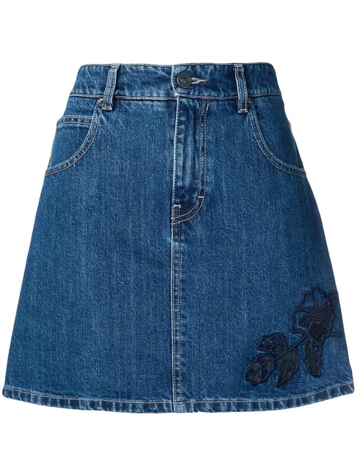 Coach Embroidered Denim Mini Skirt - Blue
