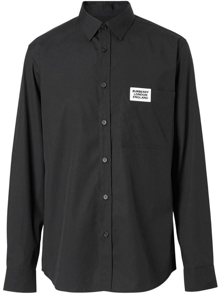 Burberry Logo Detail Stretch Cotton Poplin Shirt - Black