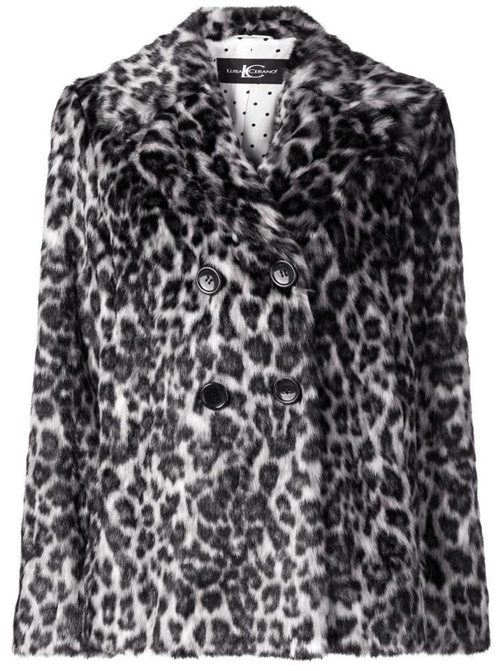 Luisa Cerano Animal Pattern Double-breasted Coat - Black
