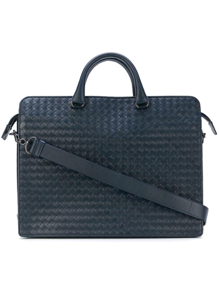 Bottega Veneta Dark Navy Intrecciato Briefcase - Blue