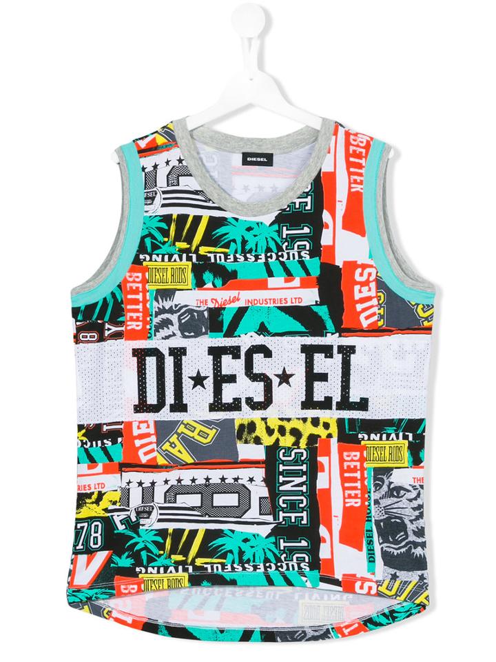 Diesel Kids - Mixed Print Top - Kids - Cotton/polyester - 16 Yrs, Green