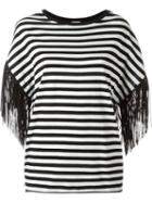 Laneus Striped Relaxed Sleeve Fringed T-shirt