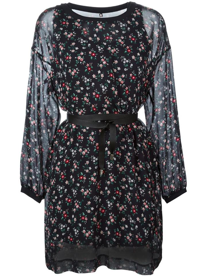Twin-set Floral Print Belted Dress, Women's, Size: M, Black, Cotton