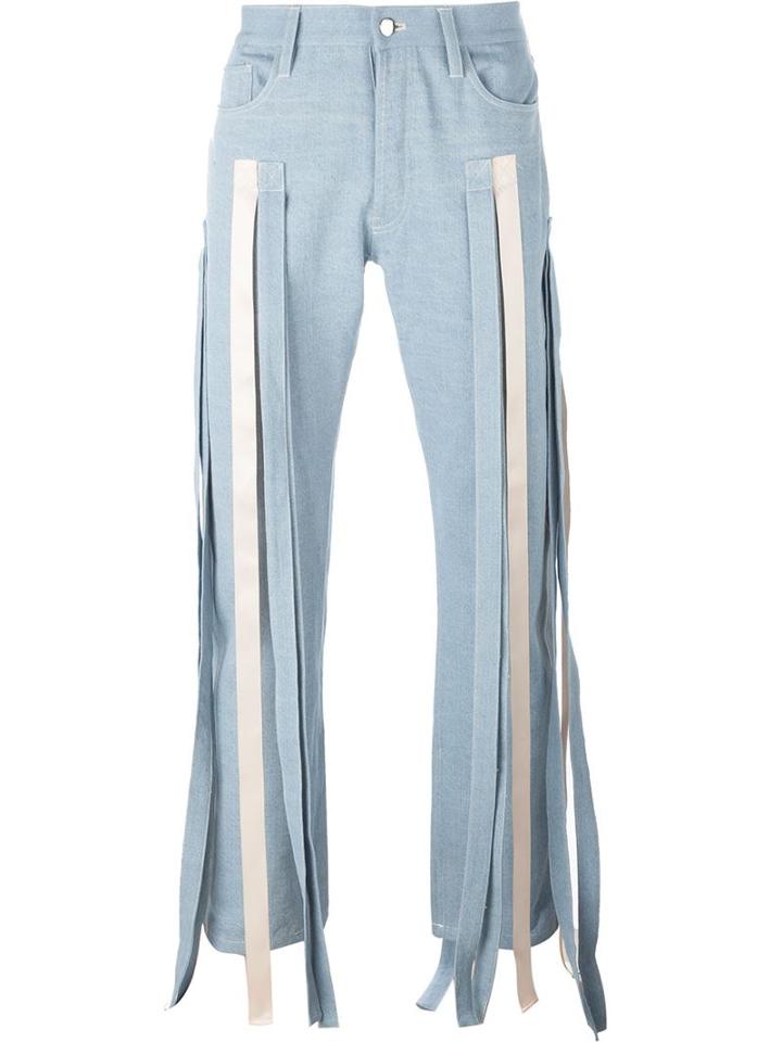 Nicopanda Ribbon Appliqué Straight Jeans, Men's, Size: 30, Blue, Cotton
