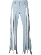 Nicopanda Ribbon Appliqué Straight Jeans, Men's, Size: 30, Blue, Cotton