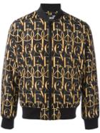Love Moschino Peace Print Bomber Jacket, Men's, Size: 50, Black, Polyester