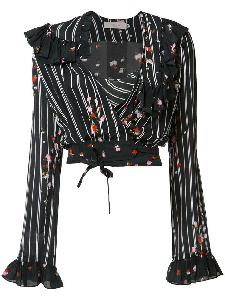 Preen By Thornton Bregazzi Ruffle Trim Wrap Blouse, Women's, Size: Small, Black, Viscose