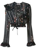 Preen By Thornton Bregazzi Ruffle Trim Wrap Blouse, Women's, Size: Small, Black, Viscose
