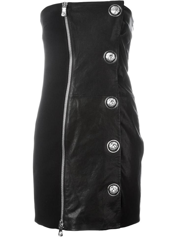 Versus Embellished Zip Dress, Women's, Size: 42, Black, Leather/acetate/polyester