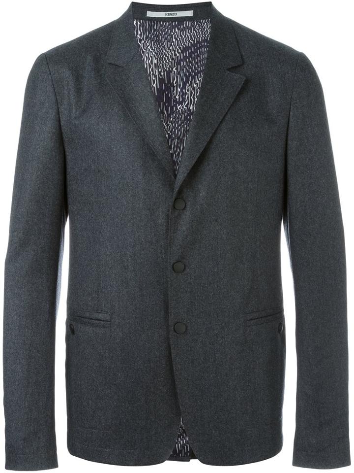 Kenzo Three Button Blazer, Men's, Size: 48, Grey, Viscose/wool