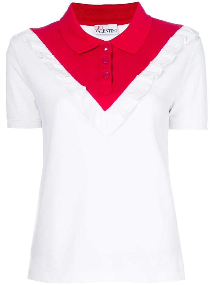 Red Valentino Frill Contrast Polo Shirt - White