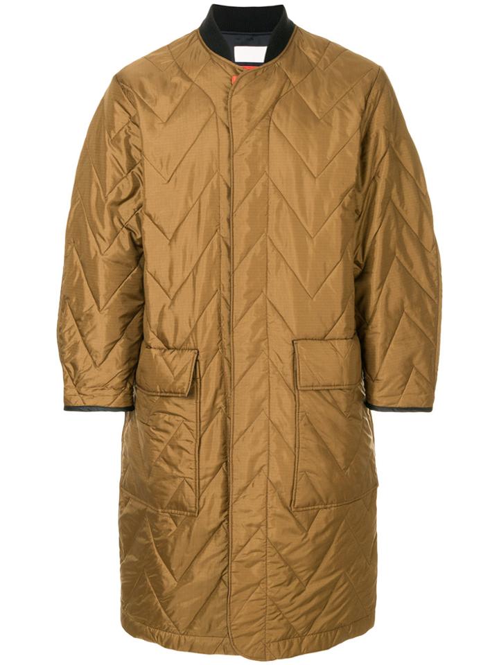 Reality Studio Long Quilted Zip Coat - Brown