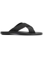 Giorgio Armani Logo Embossed Cross Strap Sandals - Black