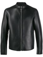 Les Hommes Band-collar Leather Jacket - Black