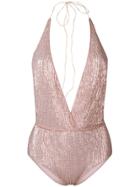 Oseree Pailette Bodysuit - Pink