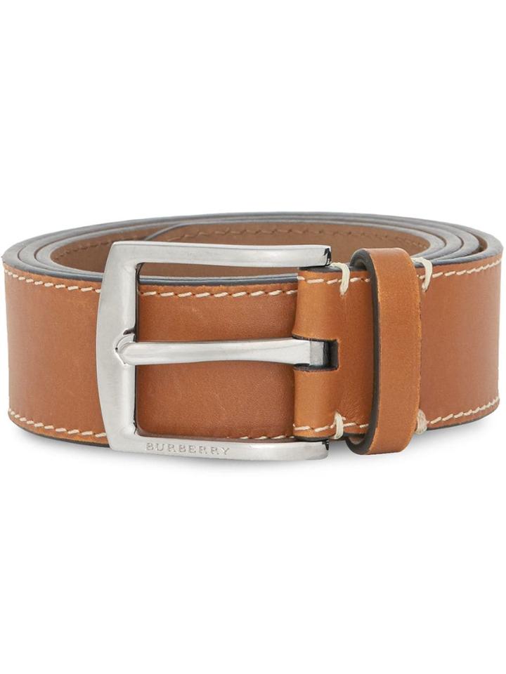 Burberry Topstitched Leather Belt - Neutrals