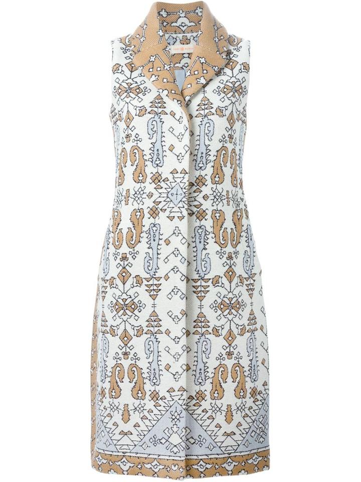 Tory Burch Jacquard Sleeveless Coat, Women's, Size: 4, Beige, Acrylic/nylon/polyester/other Fibres
