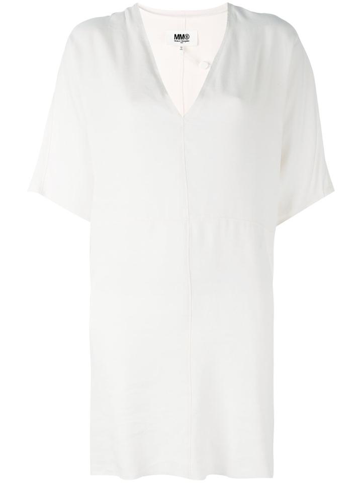 Mm6 Maison Margiela - Fluid V-neck Dress - Women - Cotton/ramie/viscose - 40, Women's, Pink/purple, Cotton/ramie/viscose