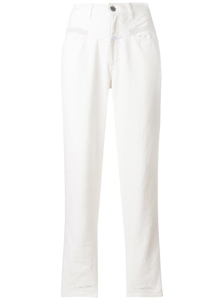 Closed Cropped High Waisted Jeans - White