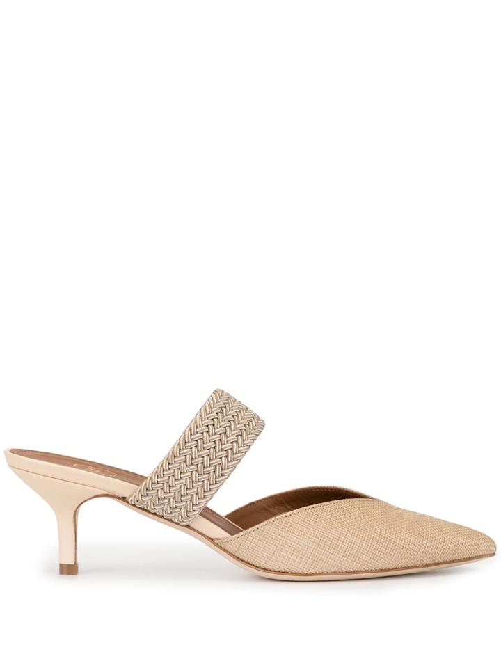 Malone Souliers Beige Maisie Raffia 45mm Kitten Heel Mule - Neutrals