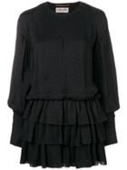 Saint Laurent Long-sleeved Ruffle Dress - Black