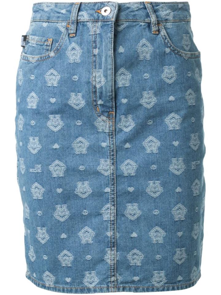 Love Moschino Embossed Straight Denim Skirt