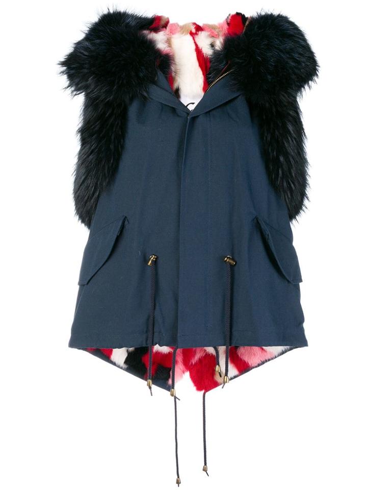 Furs66 Fur Trim Parka Vest - Blue
