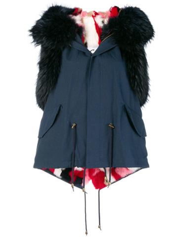 Furs66 Fur Trim Parka Vest - Blue