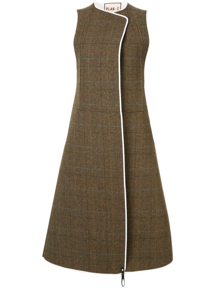 Plan C Check-print Long Gilet - Brown