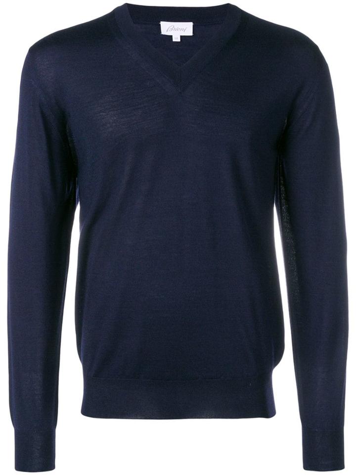 Brioni V-neck Fine Knit Sweater - Blue
