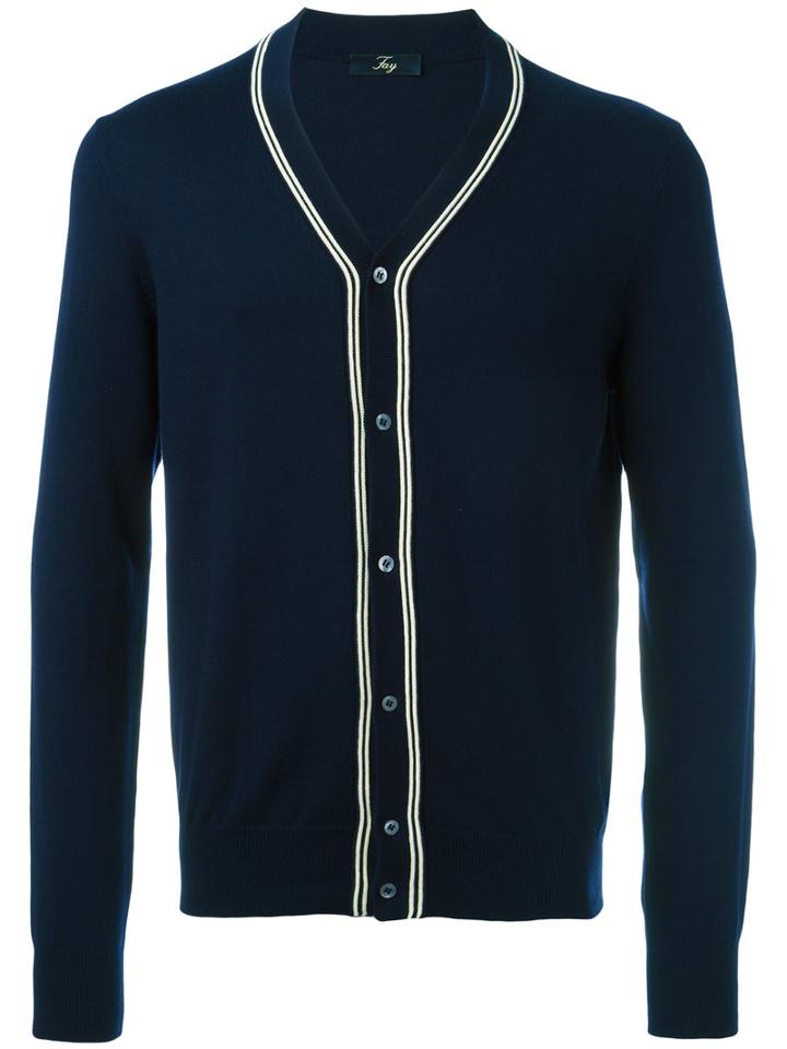 Fay Stripe Detail Buttoned Cardigan, Men's, Size: 52, Blue, Cotton